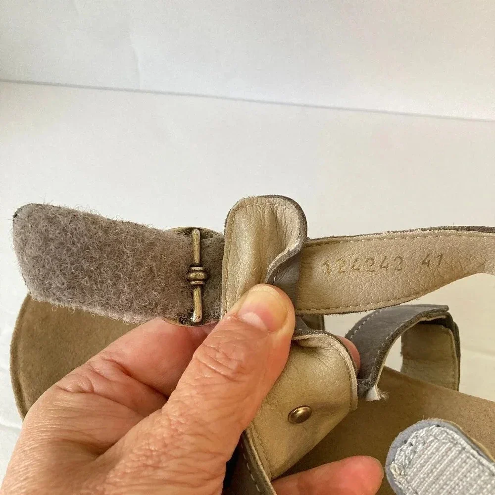 Romika Grey Gray Suede Leather Wedge Sandals, European‎ Size 41, Small Repair